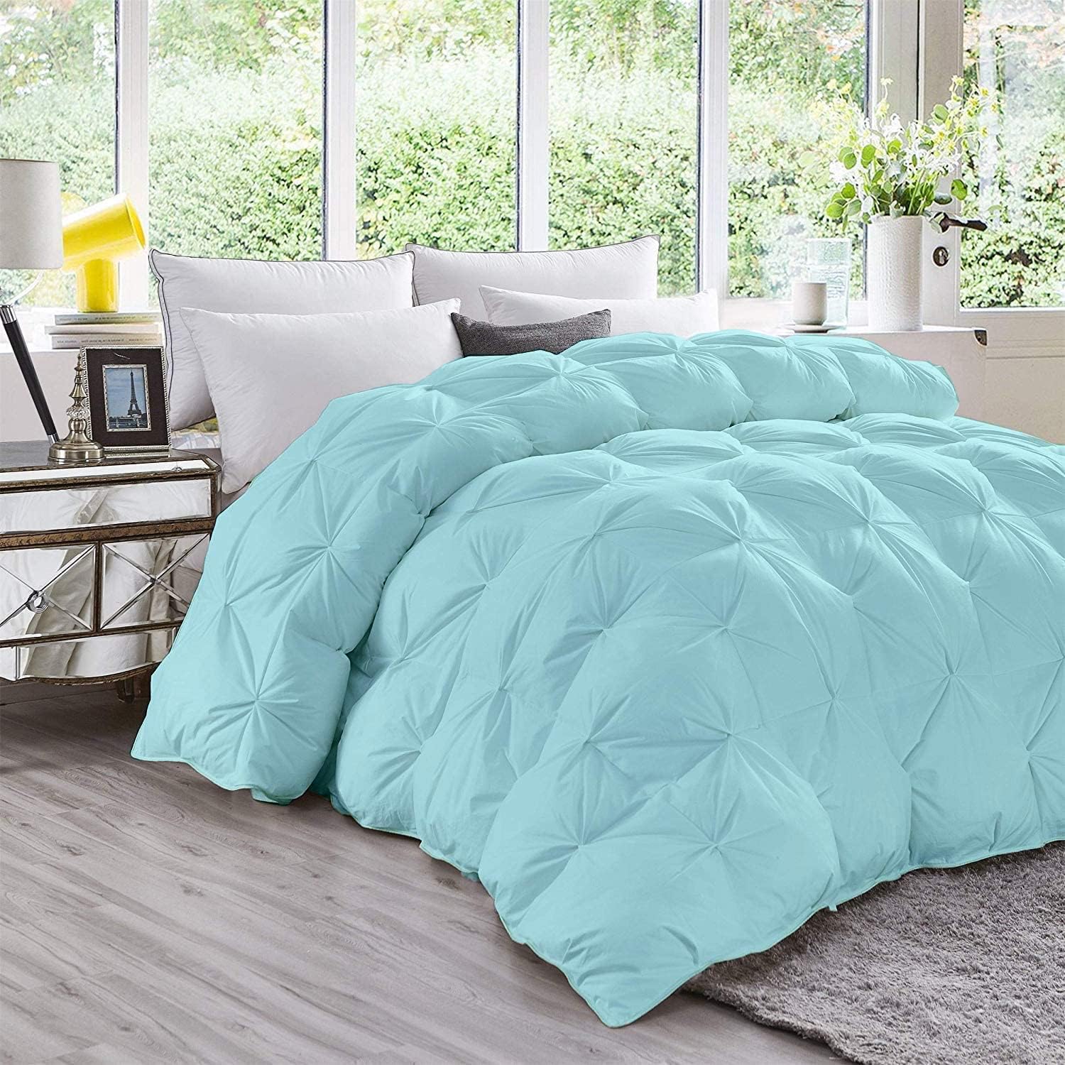 Super Soft 1000-TC All Season Down Alternative Comforter & 2pc Pillow Shams Super King (98' x 108') Inches Decorative Pintuck Comforter 100% Egyptian Cotton 600-GSM Fill & 8-Corner Tabs