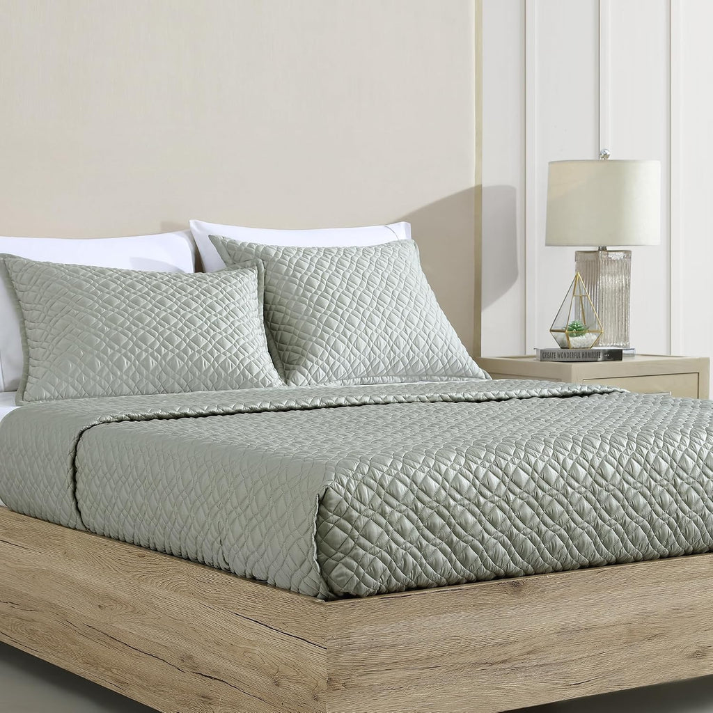 Riverbrook Home Noble Tencel Coverlet Set, King, Sage, 3 Piece Set