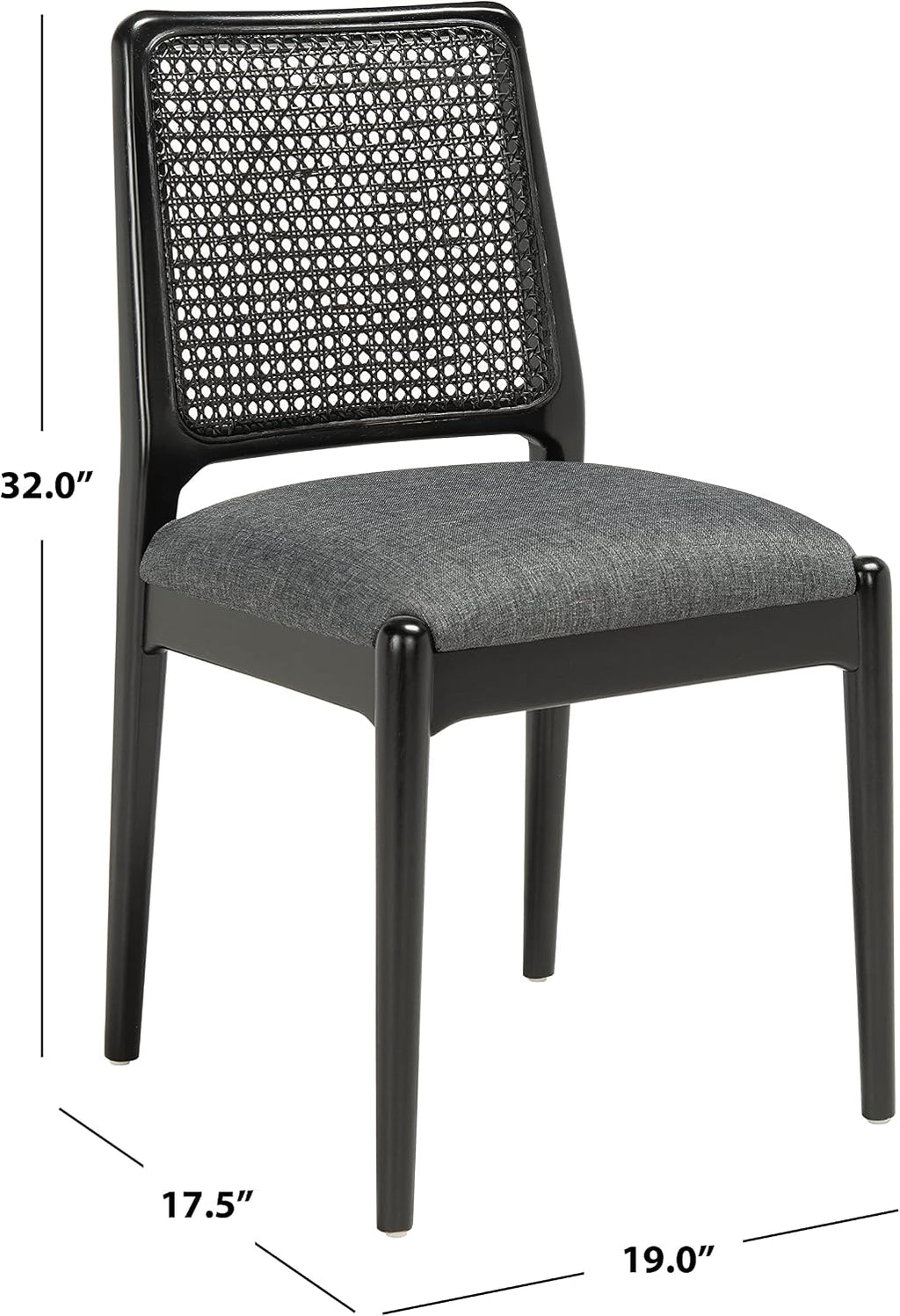 SAFAVIEH Home Collection Reinhardt Rattan Cushion Dining Chair (Set of 2) -Fully Assembled DCH8800C-SET2, Black/Grey