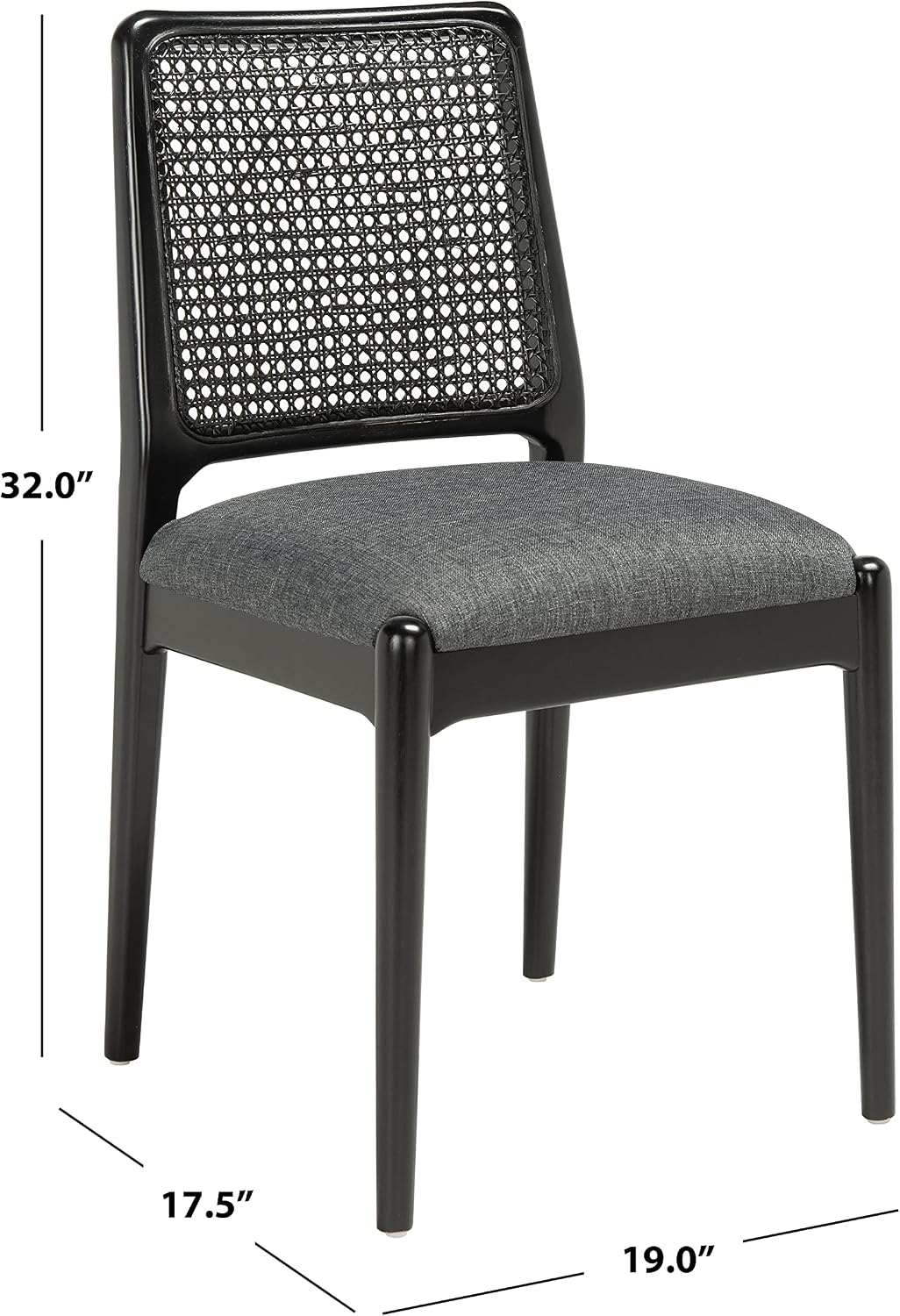 SAFAVIEH Home Collection Reinhardt Rattan Cushion Dining Chair (Set of 2) -Fully Assembled DCH8800C-SET2, Black/Grey