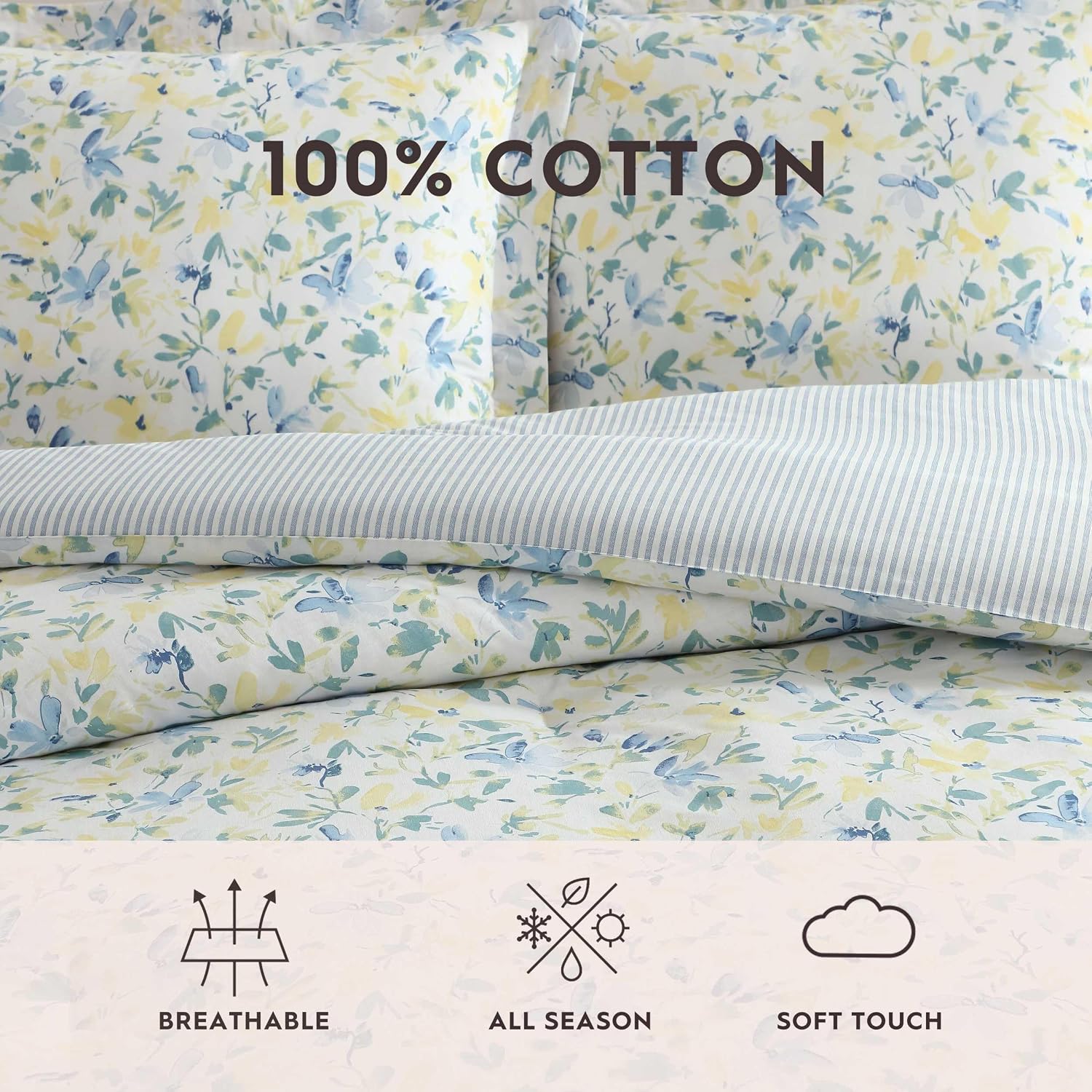Laura Ashley - Twin Comforter, Soft Reversible Bedding Set, Includes Matching Shams with Bonus Euro Shams & Throw Pillows, Dorm Room Essentials (Nora Blue, Twin)