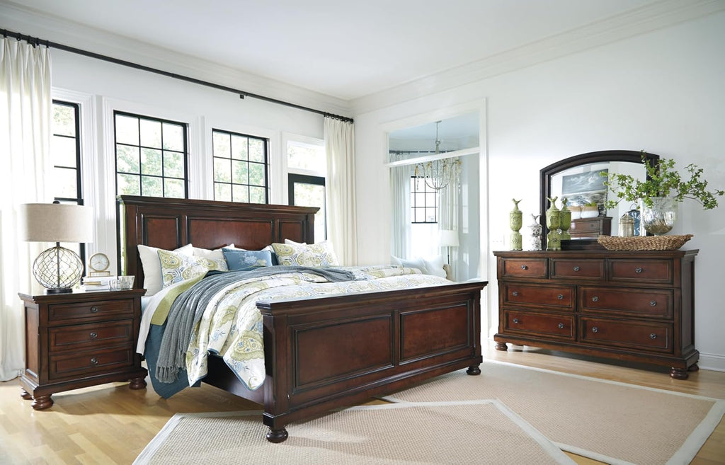 Signature Design by Ashley Porter Traditional King Panel Bed, Foundation or Box Spring Needed, Dark Brown