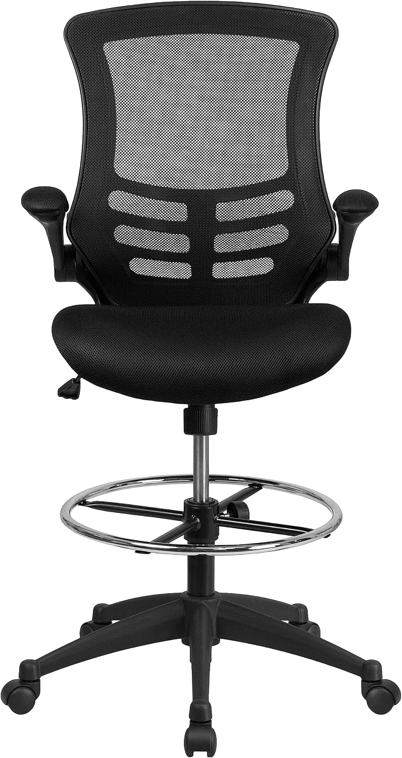 Flash Furniture Kelista Mid-Back Swivel Office Chair with Adjustable Seat Height, Ergonomic Mesh Desk Chair with Flip-Up Armrests, Black