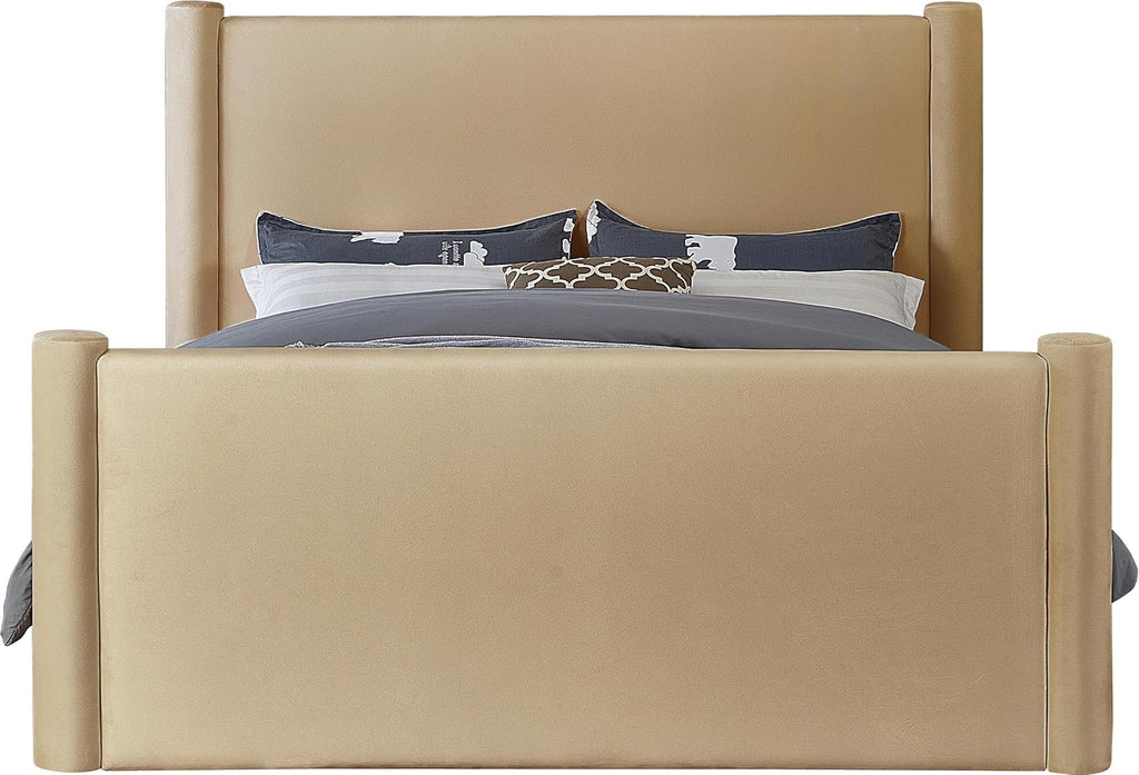 Meridian Furniture B1298Camel-Q Elias Collection Modern | Contemporary Queen Bed with Soft Camel Velvet, Solid Wood Inner Frame, 73.5' W x 88.5' D x 52' H, Camel, Queen