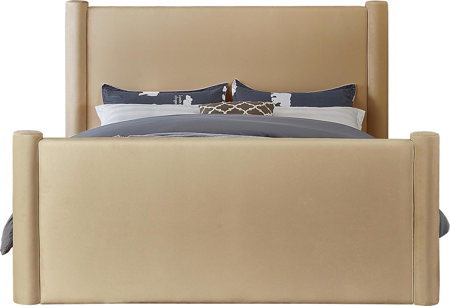 Meridian Furniture B1298Camel-Q Elias Collection Modern | Contemporary Queen Bed with Soft Camel Velvet, Solid Wood Inner Frame, 73.5' W x 88.5' D x 52' H, Camel, Queen