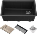 KRAUS Bellucci 30' in. Undermount Workstation Granite Kitchen Sink in Metallic Black with Accessories, KGUW2-30MBL