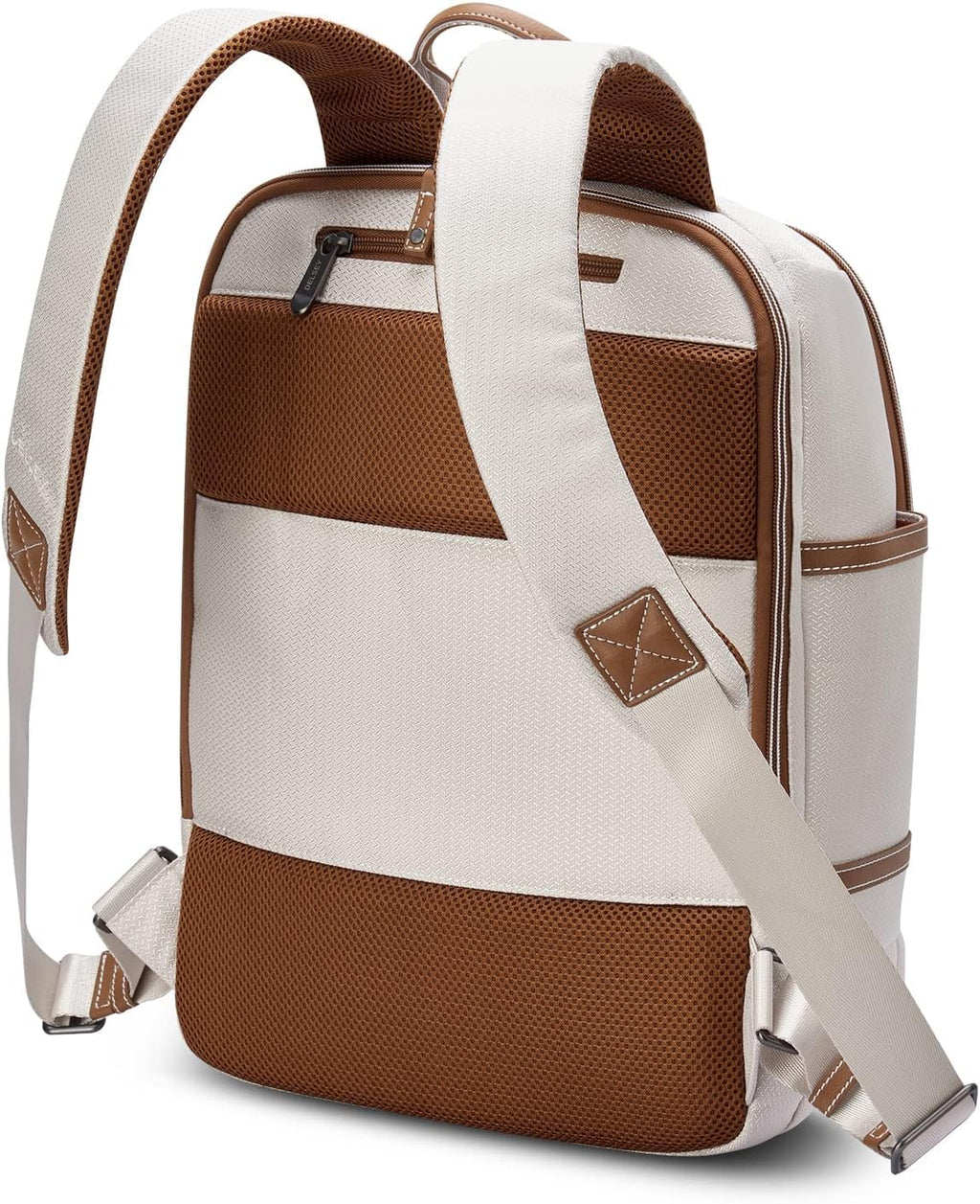 DELSEY PARIS Chatelet Air 2.0 - Travel Laptop Backpack - Fits 14' Laptop - Water-Repellent Recycled Fabric Backpack - Vegan Leather Trim - Smart Trolley Band, Angora