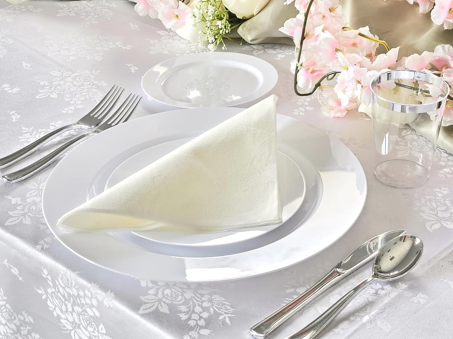 OCCASIONS 120 Piece Disposable Charger Plates Bulk – 12 Inch Heavyweight Plastic Plate Chargers for Weddings, Parties, Events – Elegant White Chargers for Dinner Plates – Plain White Collection