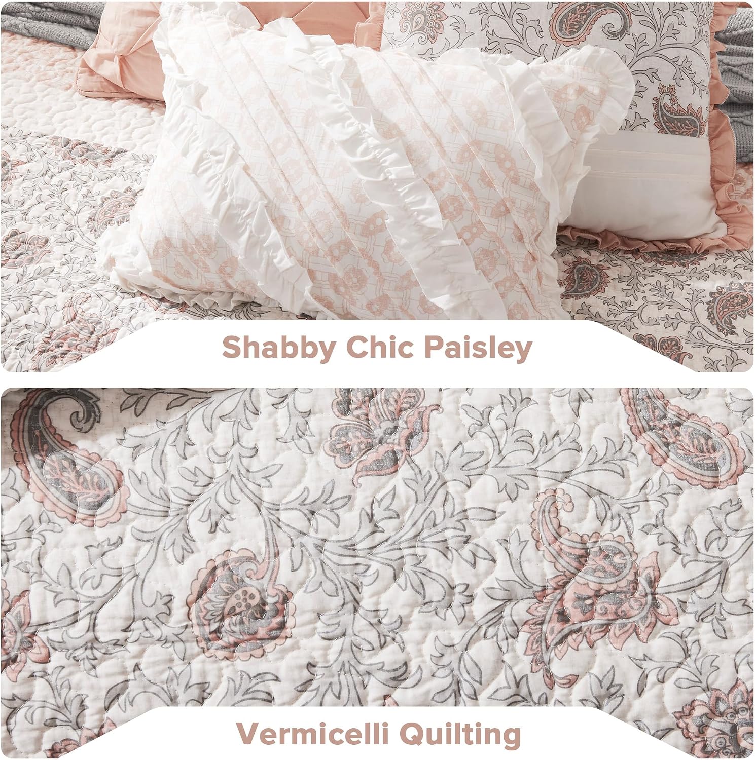 Madison Park 100% Cotton Quilt Set Floral Print, Double Sided Stitching, All Season, Lightweight Coverlet Shabby Chic Bedding Layer, Matching Shams, King/Cal King, Blush 6 Piece