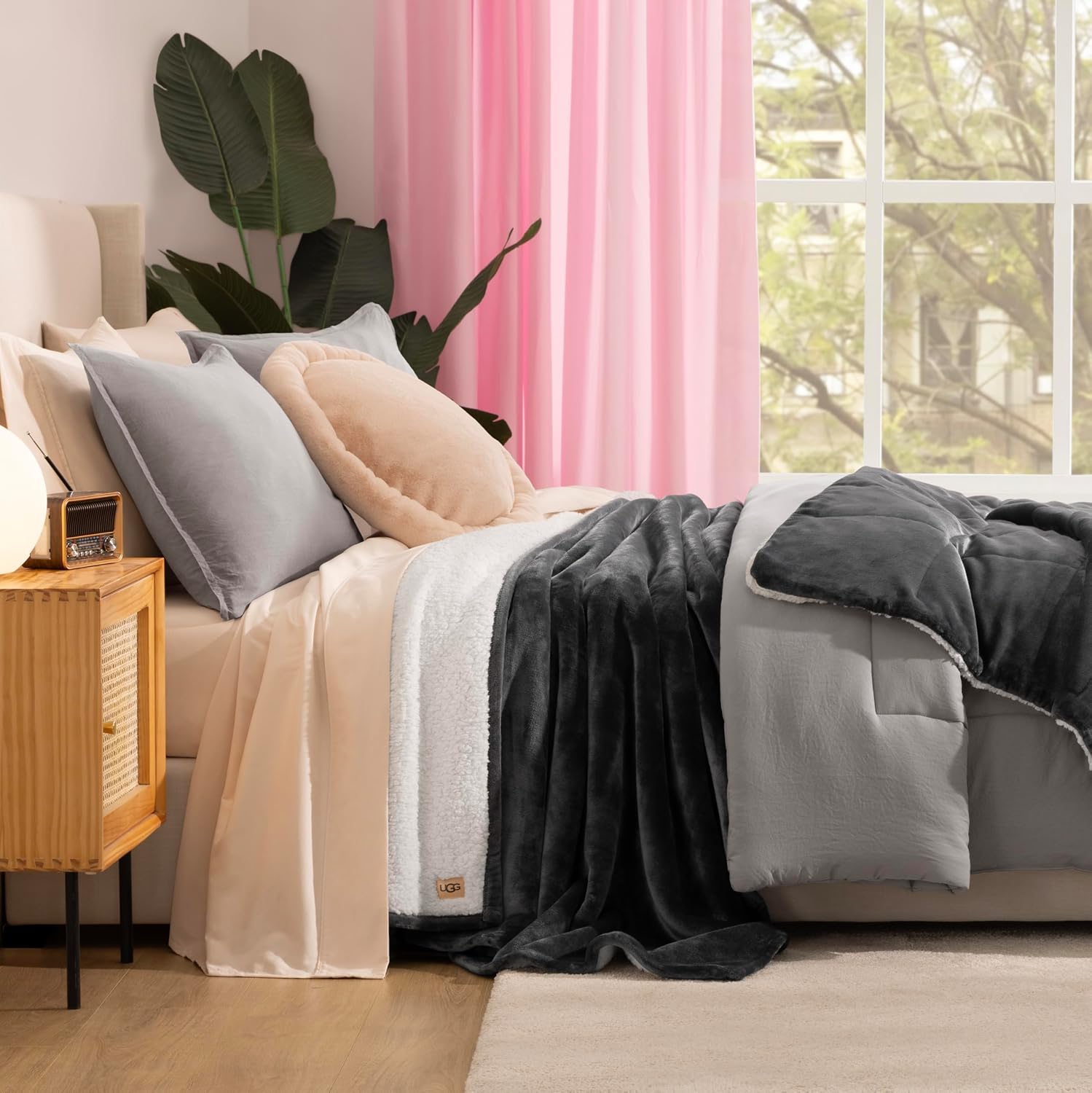 UGG Nita King Size Blanket for Bed, Cozy Fluffy Blanket, Ultra Soft California King Bedding, Extra Large Throw for Couch, Luxury Home Decor, 110-inch x 90-inch, Charcoal Grey
