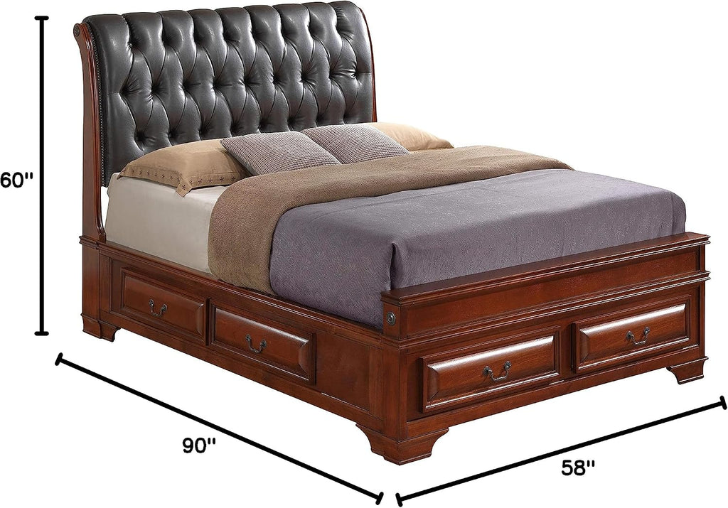 Glory Furniture LaVita Full Storage Bed w/Faux Leather Headboard in Oak