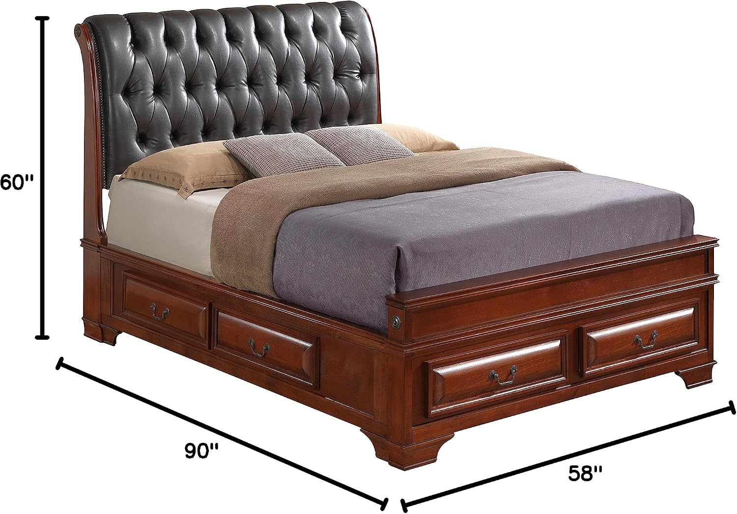 Glory Furniture LaVita Full Storage Bed w/Faux Leather Headboard in Oak