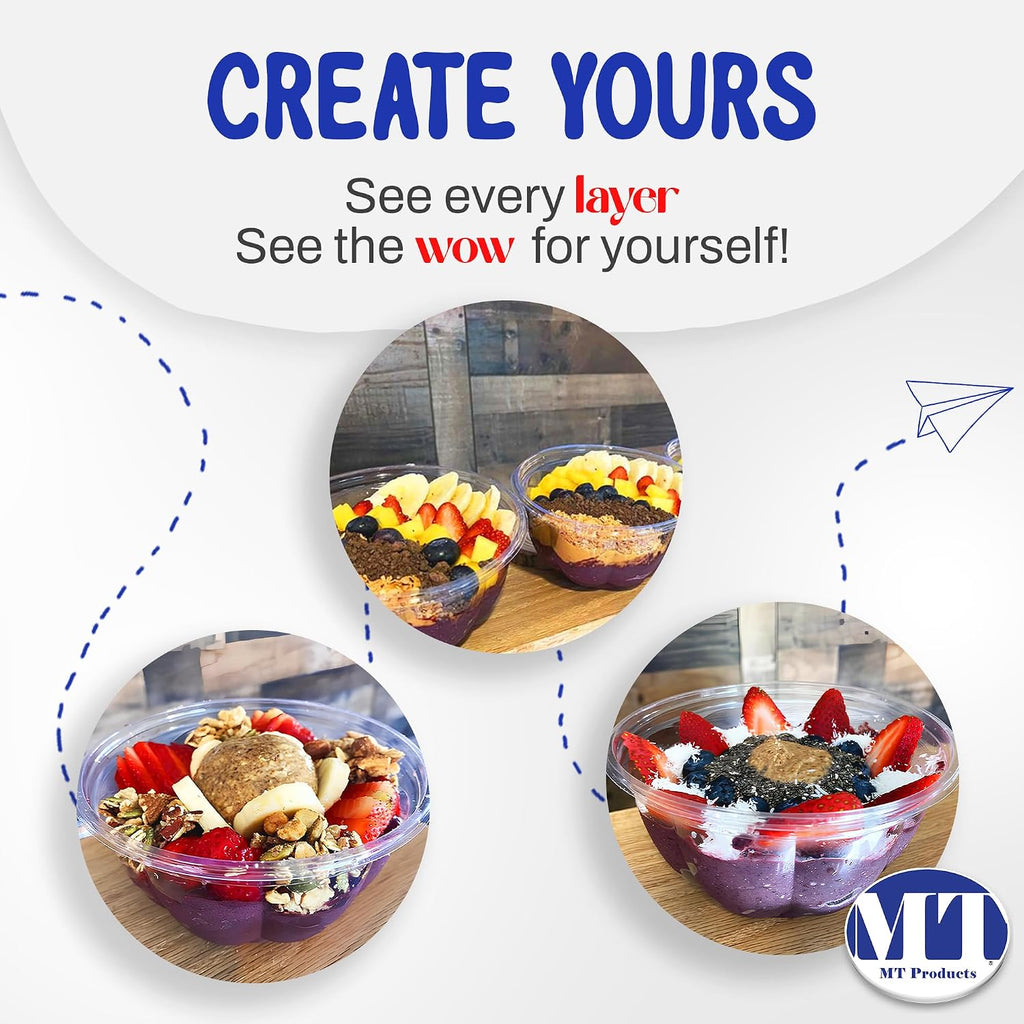 MT Products Plastic Acai Fruit Bowl 16 oz. - Disposable Salad Bowl with Lids (Pack of 300) - Made in the USA