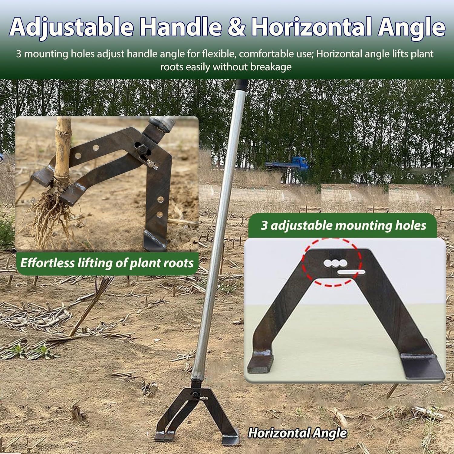 Corn Stalks Post Puller w/Adjustable Handle, High-Leverage Tree Root Extraction Tool Fully Uproots, Manual Weeders for Farming/Forestry