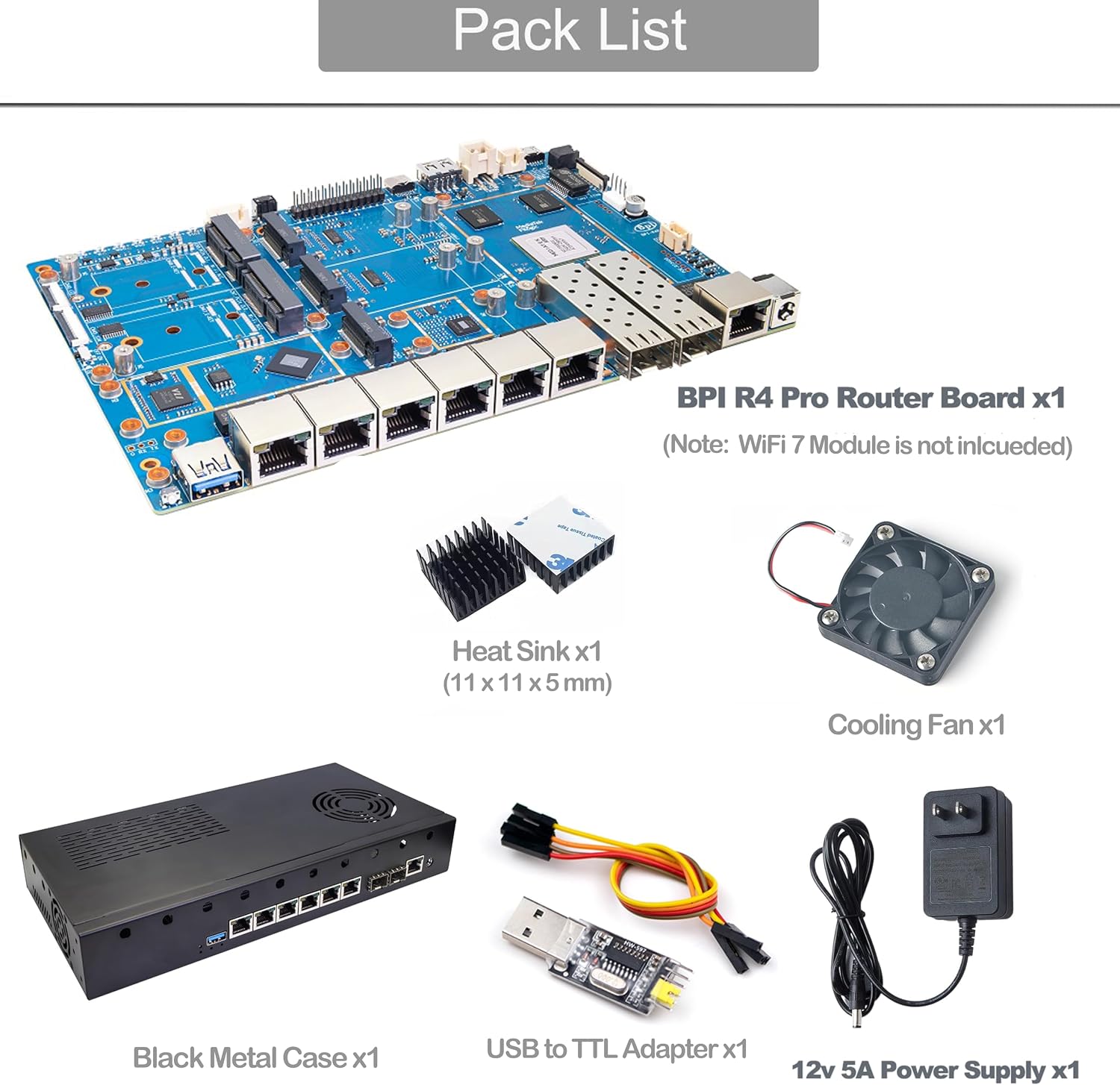 Banana Pi BPI-R4 Pro 8X/4E WiFi 7 Wireless Dual-Band WiFi Router Board OpenWRT, MediaTek MT7988A30K DMIPS SoC - 2X 10GbE SFP&RJ45, 4X 2.5GbE LAN for NAS Smart Home Gateway (Bundle2, 8X)