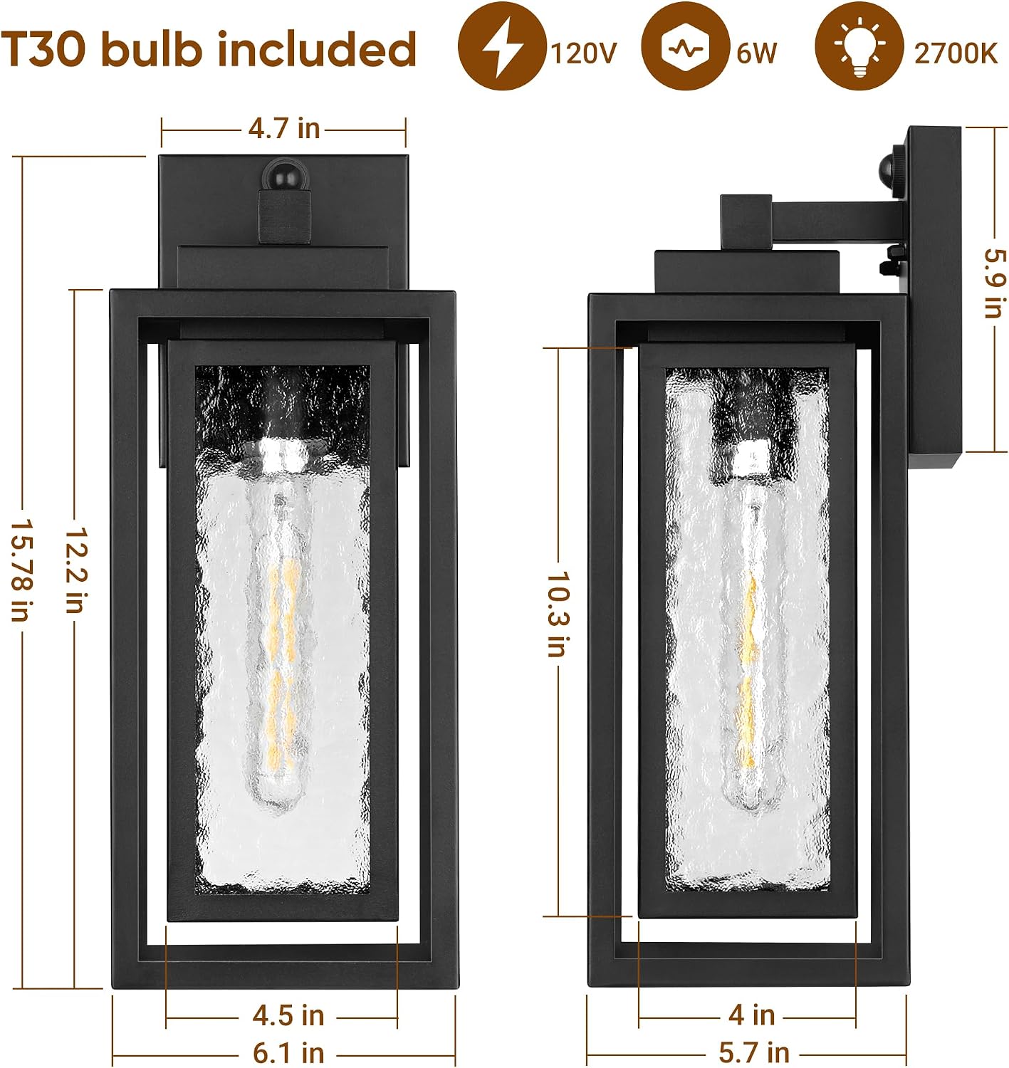 WIHTU Motion Sensor Exterior Porch Light Fixtures, Water Ripple Outdoor Wall Lantern, 2 Pack Sensor Wall Sconce Lights, Waterproof Outside Lantern Lamp, Porch Lamp for Garage, Doorway(Bulb Included)