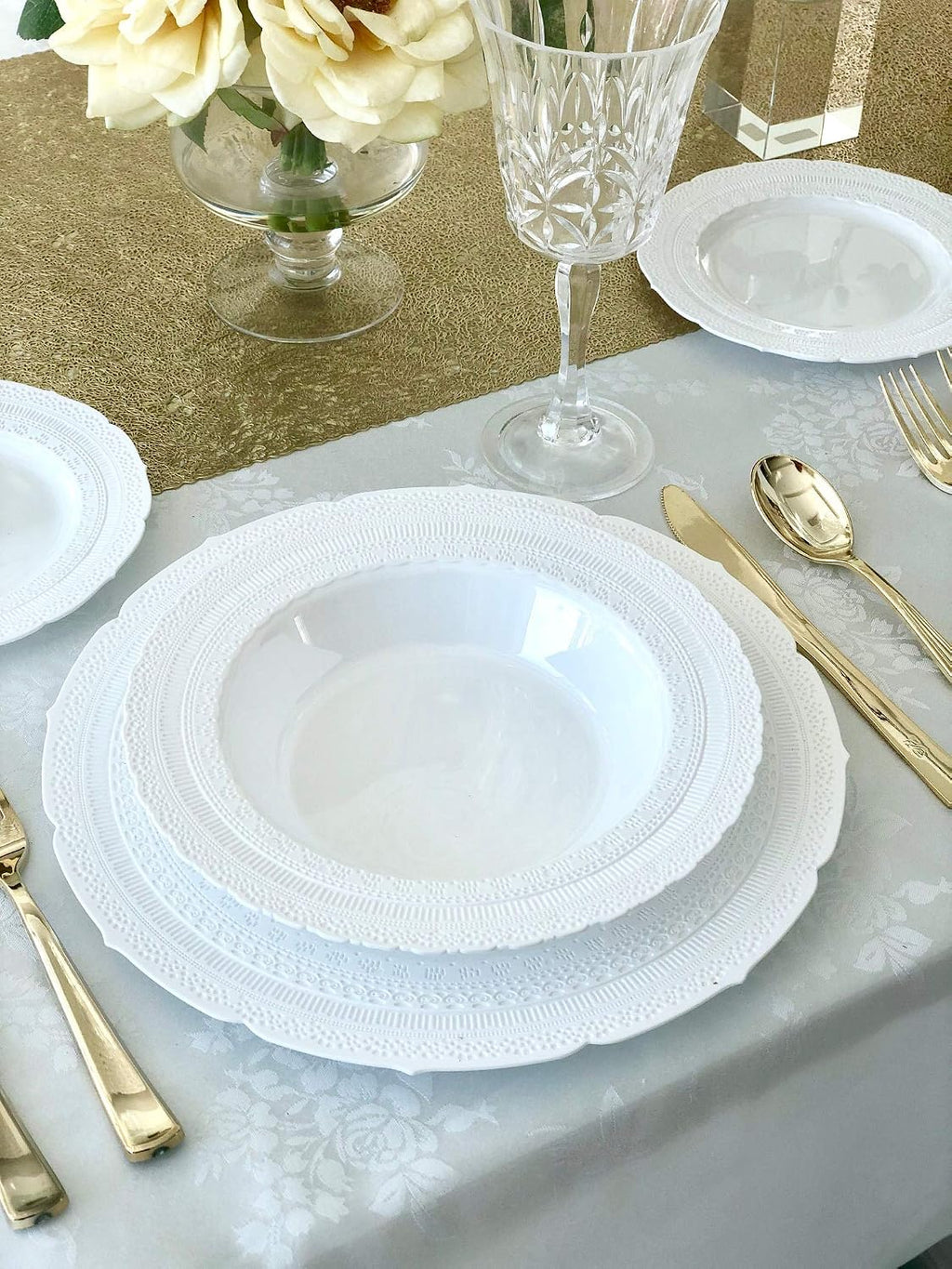 ' OCCASIONS ' 240 Bowls Pack, Extra Heavyweight Vintage Wedding Party Disposable Plastic Bowls (14 oz Soup Bowl, Chateau White)
