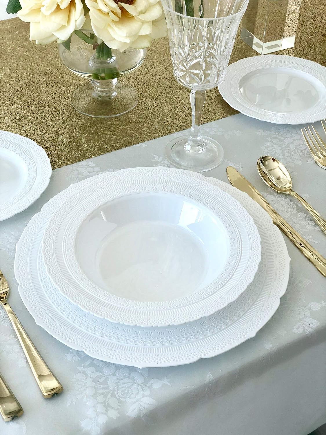 ' OCCASIONS ' 240 Bowls Pack, Extra Heavyweight Vintage Wedding Party Disposable Plastic Bowls (14 oz Soup Bowl, Chateau White)