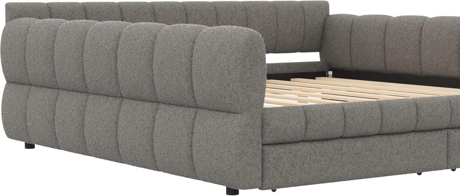 RuiSiSi King Size Daybed with Drawers, Upholstered Daybed with USB Ports, King Upholstered Sofa Bed Frame with Storage, Gray