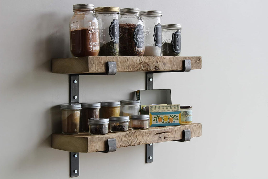 Urban Legacy Accent Shelves | Reclaimed Barn Plank | Set of 2 with Full Brackets (Natural 18'x 7'x 2')