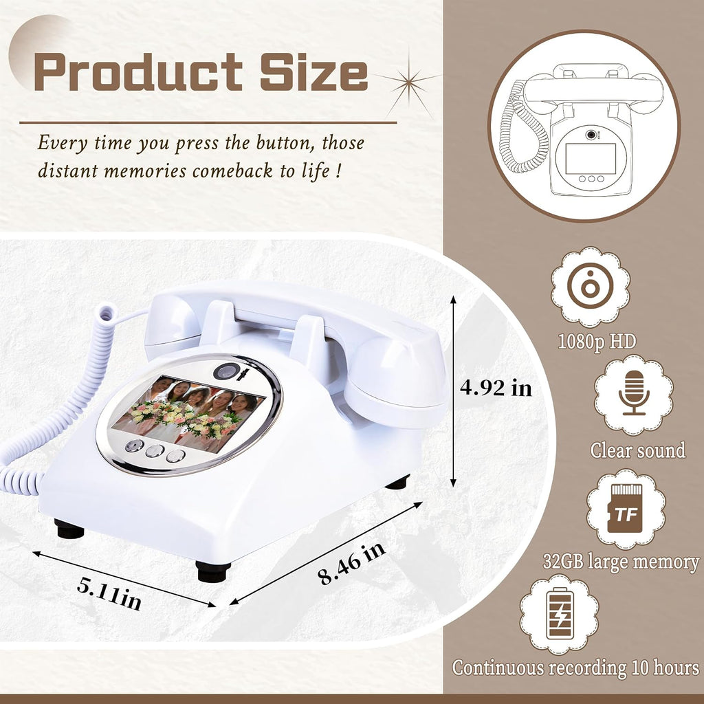 FiayaCom Video Audio Guest Book Wedding Phone,1080P HD Video Phone Guestbook, Preserve Your Special Occasions, Ideal for Wedding Bridal Shower, Birthday, Graduations, Baby Shower(Snow-White)