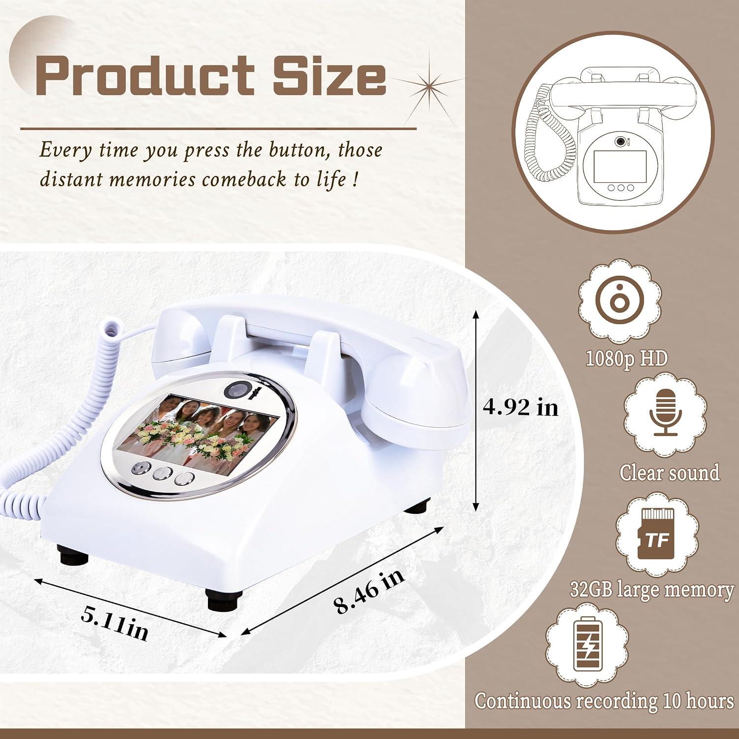 FiayaCom Video Audio Guest Book Wedding Phone,1080P HD Video Phone Guestbook, Preserve Your Special Occasions, Ideal for Wedding Bridal Shower, Birthday, Graduations, Baby Shower(Snow-White)