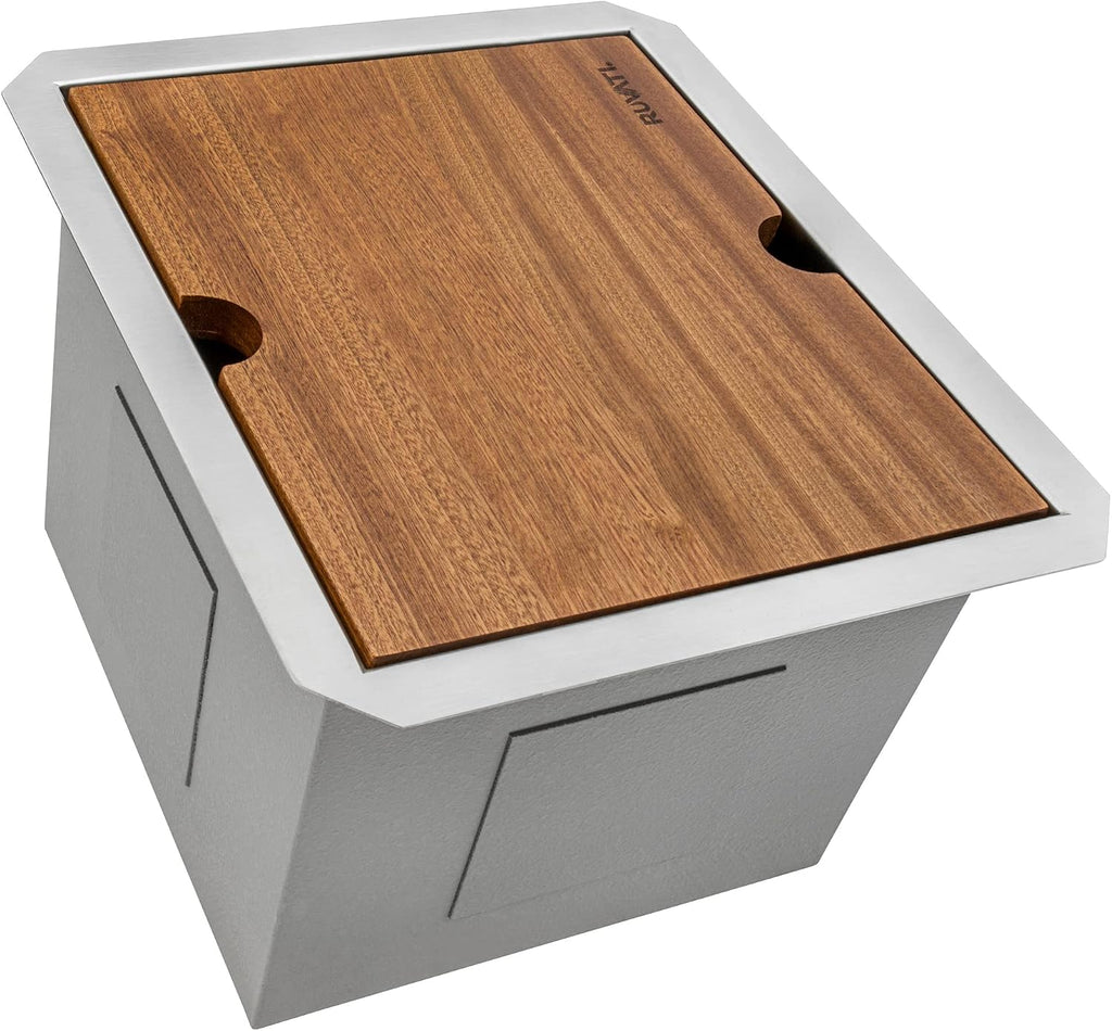 Ruvati 13 inch Workstation Bar Prep Sink with Cover - Undermount 16 Gauge Stainless Steel Kitchen Sink Single Bowl with Brushed Finish hides scratches, Easy-to-Clean- RVH8316
