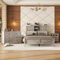 Queen Size 3PCS Bedroom Sets, Platform Bed Frame with Double Sliding Door Storage Headboard and USB, 3-Pieces Bedroom Sets with Cabinet and Nightstands, Kids Adults, Gray