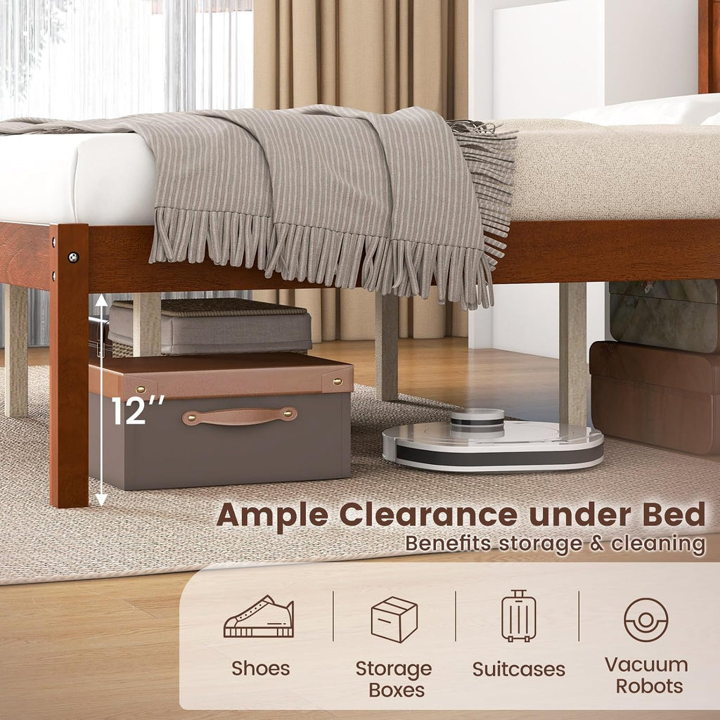 Giantex Queen Wood Platform Bed Frame with Headboard, Mid Century Queen Bed Frame with Wood Slat Support, Solid Wood Foundation with 16' Under Bed Storage, No Box Spring Needed, Easy Assembly