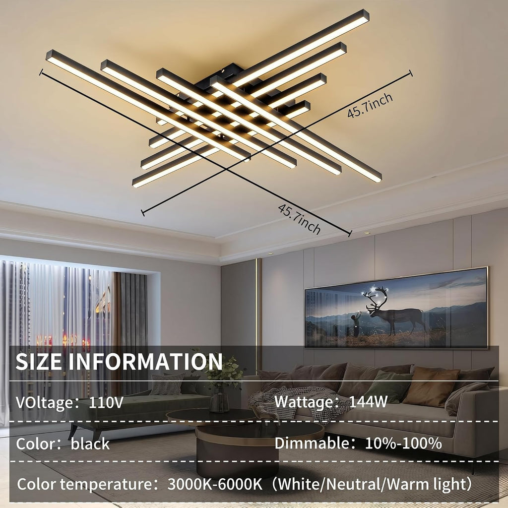 Flush Mount Ceiling Light Fixture 45.7' Modern Black Sputnik Dimmable LED Lamp with Remote Control Ideal for Bedroom Living Room Kitchen Room(8 Lights)