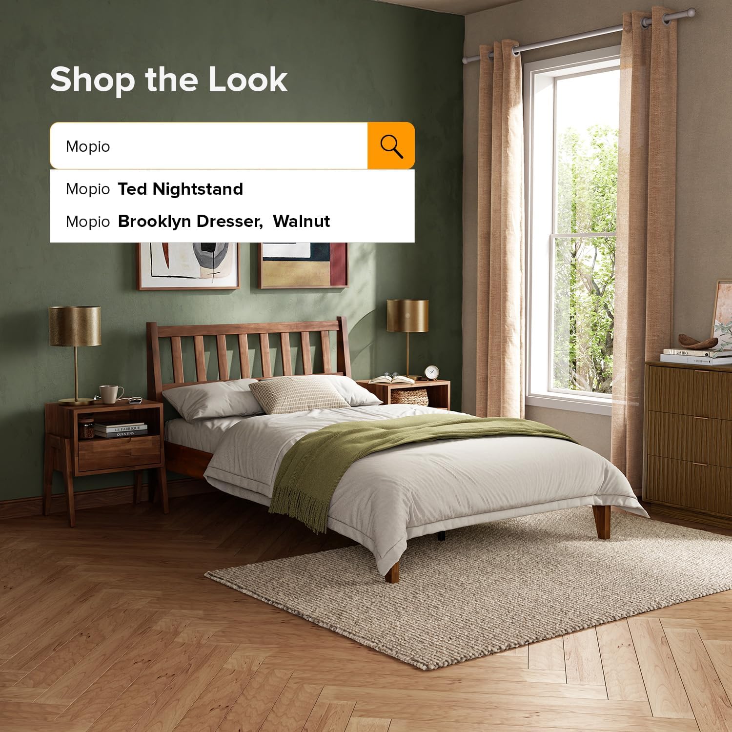 mopio Ted Bed Frame with Headboard, Mid Century Modern Acacia Solid Wood Platform Bed Frame, Wooden Slats, No Box Spring, Double Metal Bar Support (Solid Wood Slatted, Full)