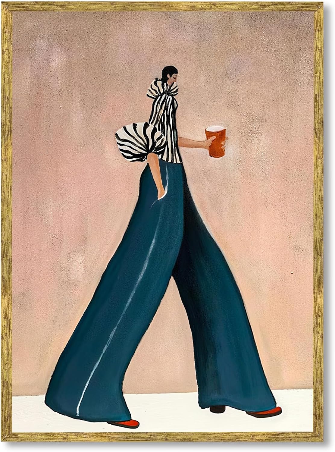 Large Gold Framed Modern Fashion Abstract Wall Art Chic Long-Leg Silhouette Female Canvas Poster Bold Figurative Woman Painting Feminine Prints Artwork Girl Pictures for Home Decor 24x36inch