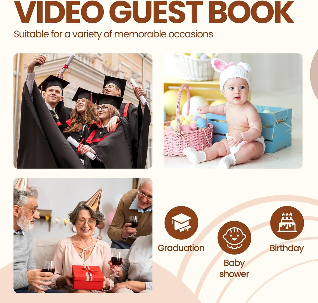 FiayaCom Video Audio Guest Book Wedding Phone,1080P HD Video Phone Guestbook, Preserve Your Special Occasions, Ideal for Wedding Bridal Shower, Birthday, Graduations, Baby Shower(Retro Brown)