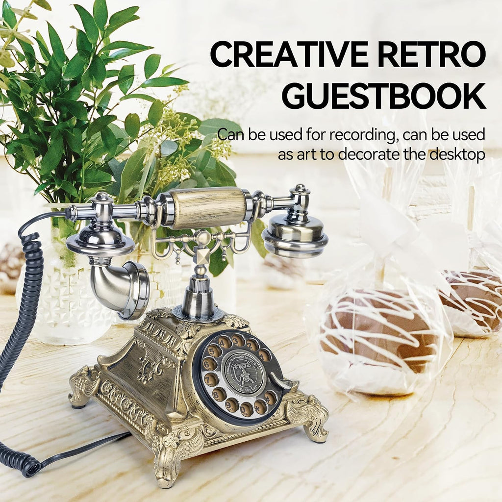 Audio Guest Book Wedding Phone, Retro Audio Phone Guestbook with Clear Voice Recording for Wedding Reception, Bridal Shower, Birthday, Baby Shower, Anniversary, Engagement (07BRONZE)