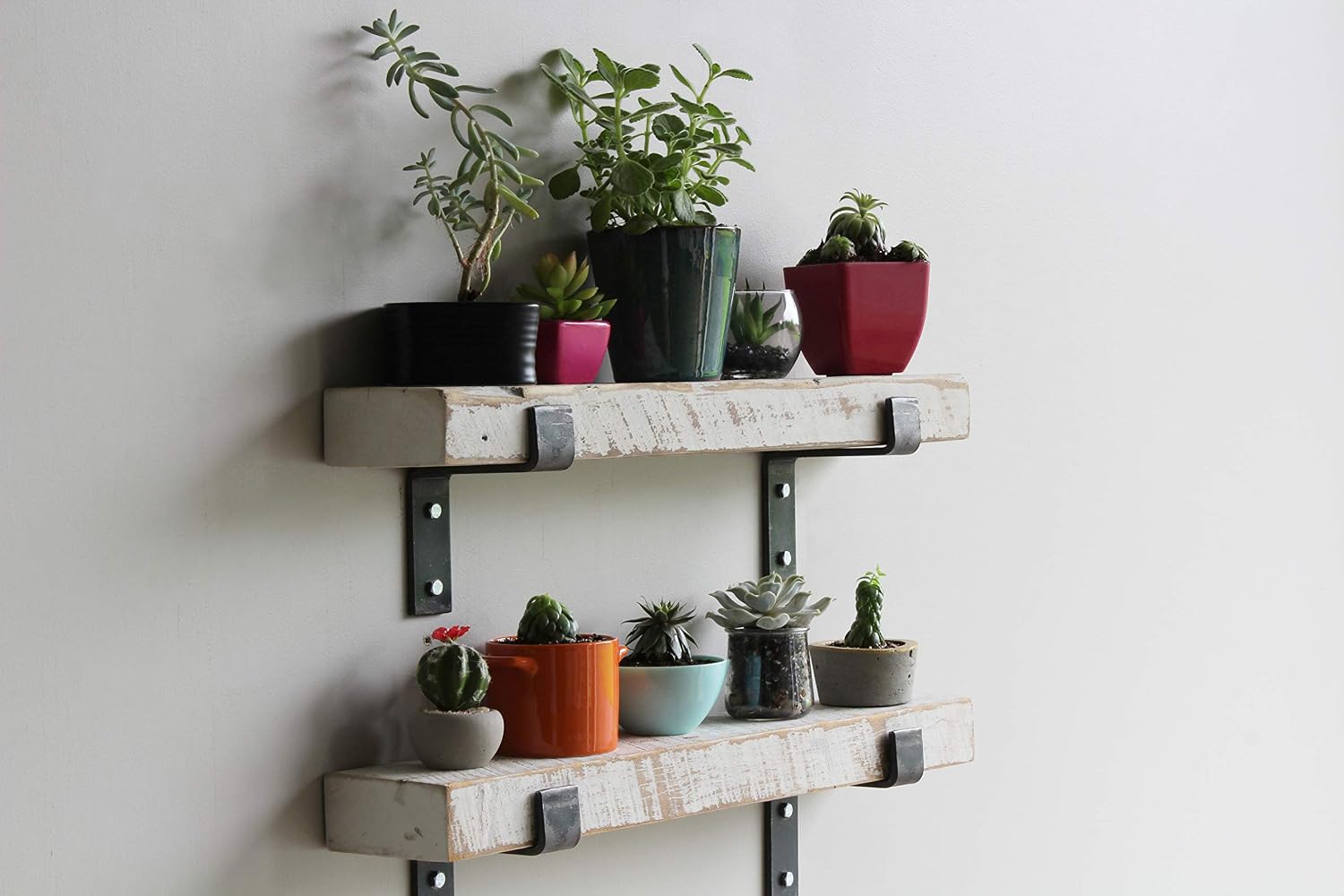 Urban Legacy Accent Shelves | Reclaimed Barn Plank | Set of 2 with Full Brackets (White Wash 18'x 4.5'x 2')