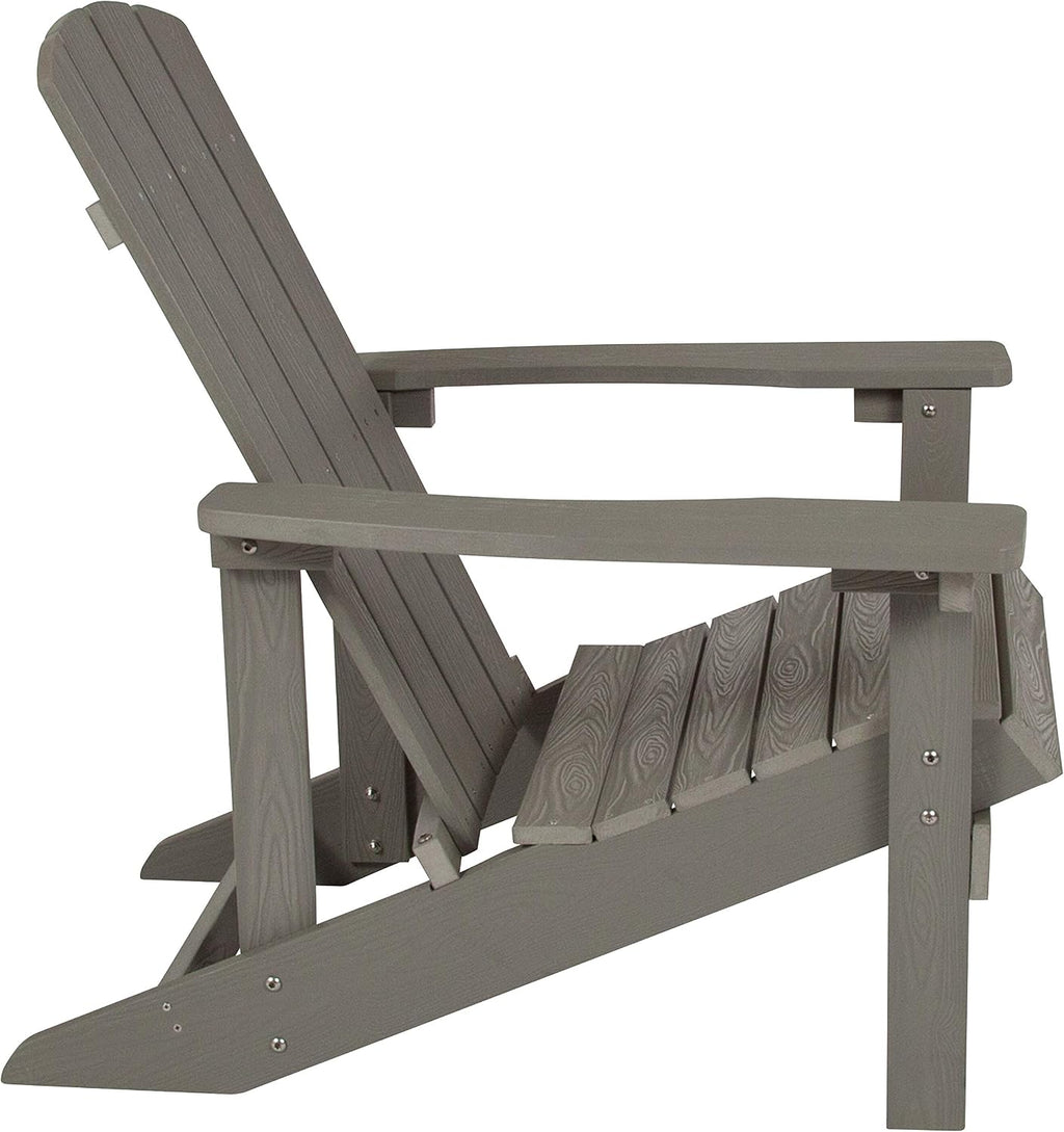 Flash Furniture Charlestown Indoor/Outdoor Faux Wood Adirondack Chair, Weather-Resistant Polyresin Patio Adirondack Chair with 350-lb. Static Weight Capacity, Gray