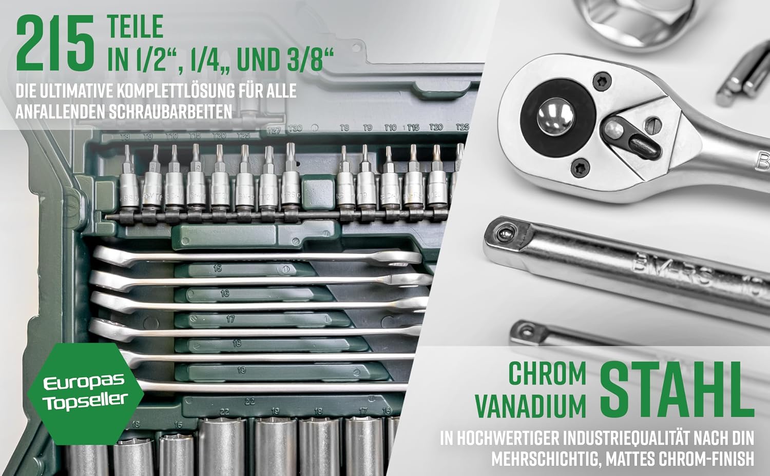 Brüder Mannesmann 215-piece socket wrench set 1/4' 3/8' 1/2' | M98430