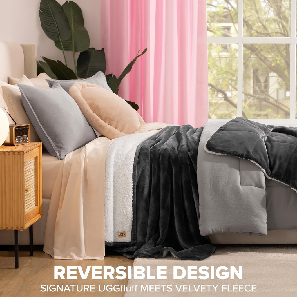 UGG Nita King Size Blanket for Bed, Cozy Fluffy Blanket, Ultra Soft California King Bedding, Extra Large Throw for Couch, Luxury Home Decor, 110-inch x 90-inch, Charcoal Grey