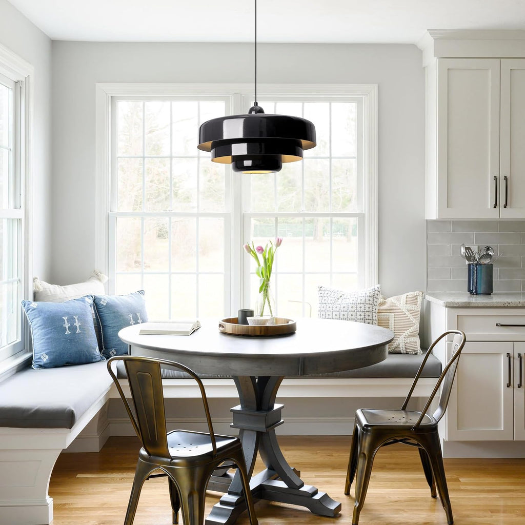 Black Pendant Light with Plug in Cord Modern Pendant Lighting 3-Layer Nordic Style Metal Shade Hanging Light Fixtures Hanging Lamp for Kitchen Island Dining Room Bedroom