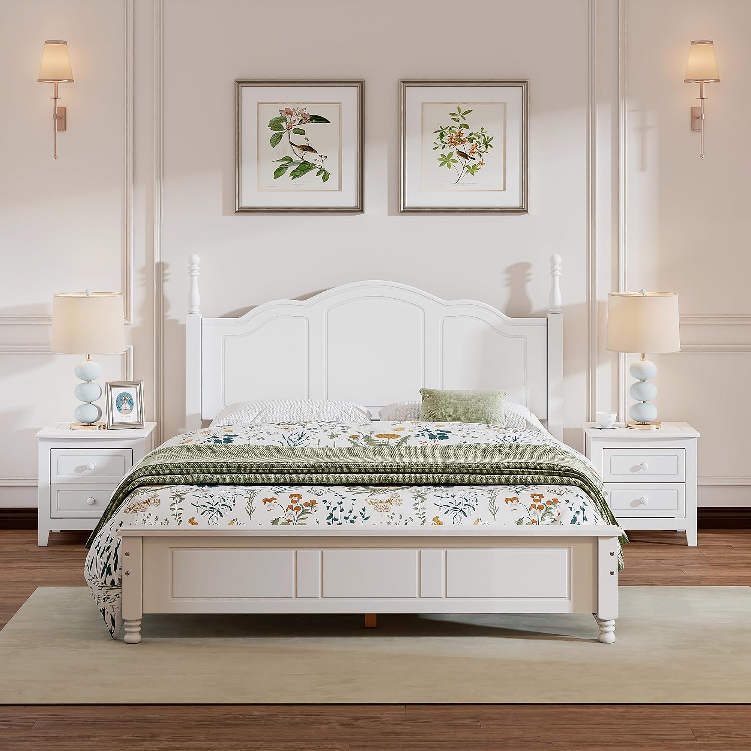 3 Piece Queen Bedroom Set, 3 Pieces Bedroom Sets Queen Size Wood Platform Bed and 2 Nightstands, 3 Piece Wood Bedroom Furniture Set, White