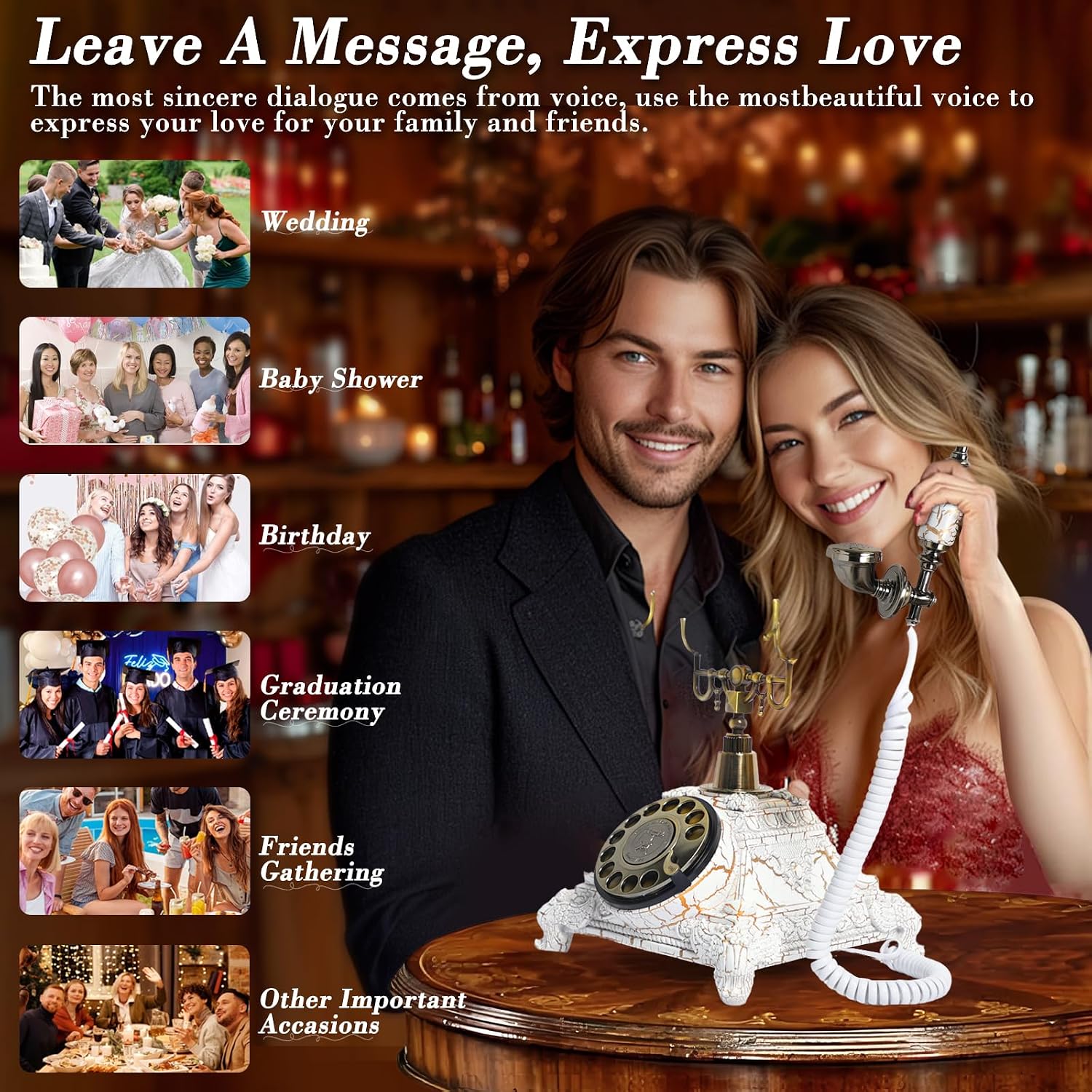 Audio Guest Book Wedding Phone, Vintage Audio GuestBook, Record Guest Messages for Weddings & Special Events, Customized Audio Keepsake for Memorable Occasions (Retro White)