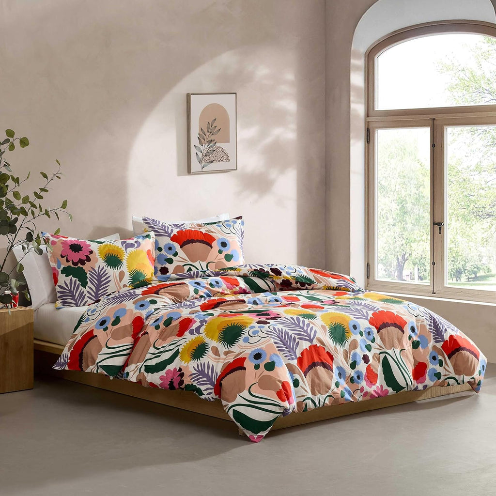 Marimekko - Full/Queen Duvet Cover Set, Cotton Percale Reversible Bedding with Matching Shams, Floral Home Decor (Ojakellukka Multicolor, Full/Queen)