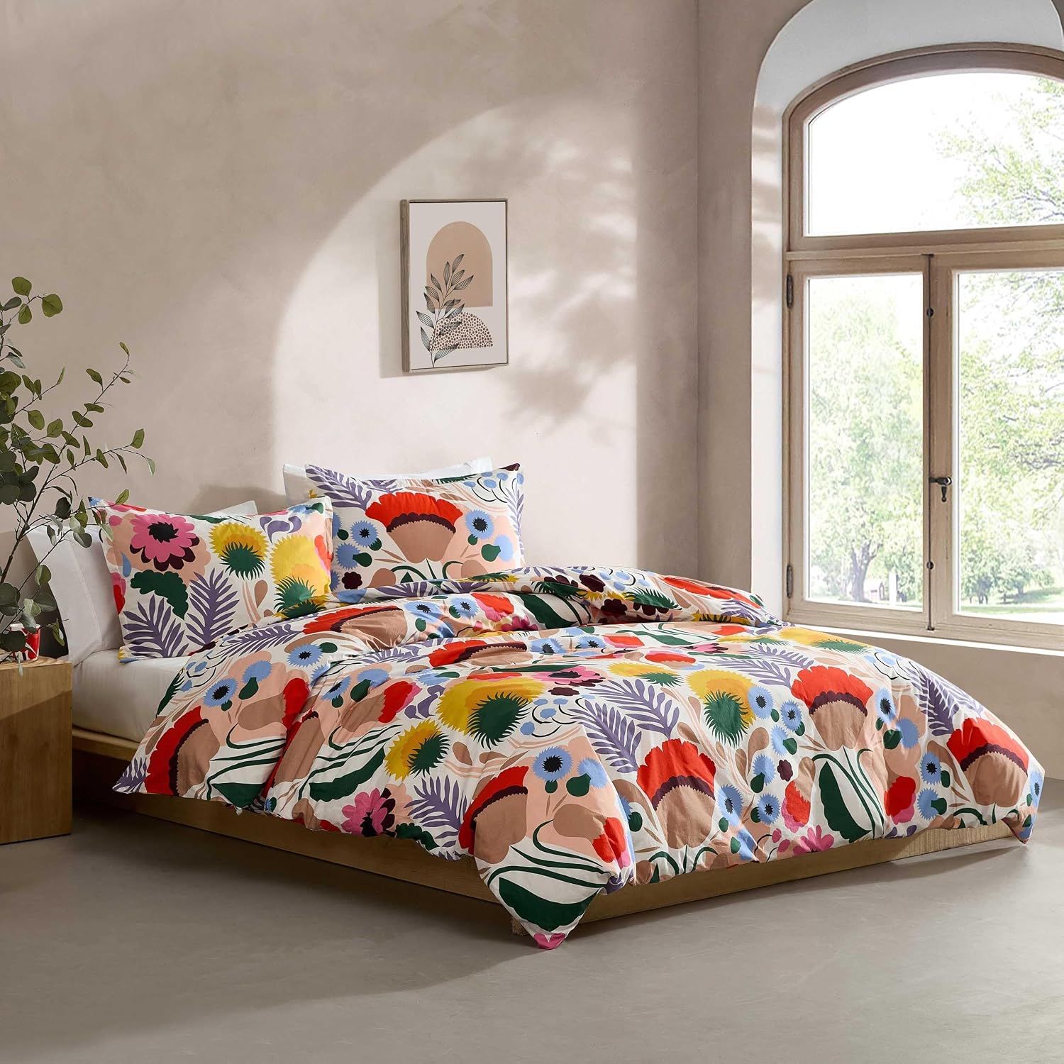 Marimekko - Full/Queen Duvet Cover Set, Cotton Percale Reversible Bedding with Matching Shams, Floral Home Decor (Ojakellukka Multicolor, Full/Queen)