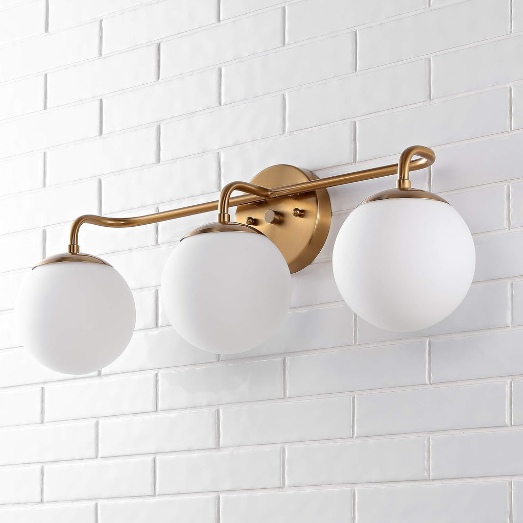 JONATHAN Y 25' Gold Painting Modern Globe Wall Sconce Vanity Light for Bathroom, White Frosted Glass Shade, Midcentury Parisian Bistro Wall Lamp, LED Bulb Included (JYL3536A)