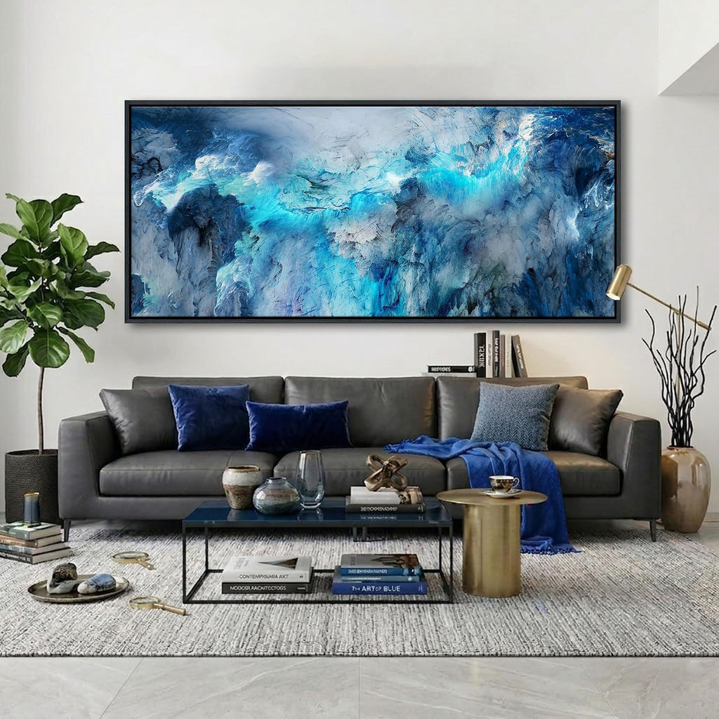 Mofutinpo Framed Abstract Canvas Wall Art | Modern Blue Contemporary Painting for Living Room, Bedroom, and Office | Large Abstract Artwork 31x70 Inches | artwork for walls