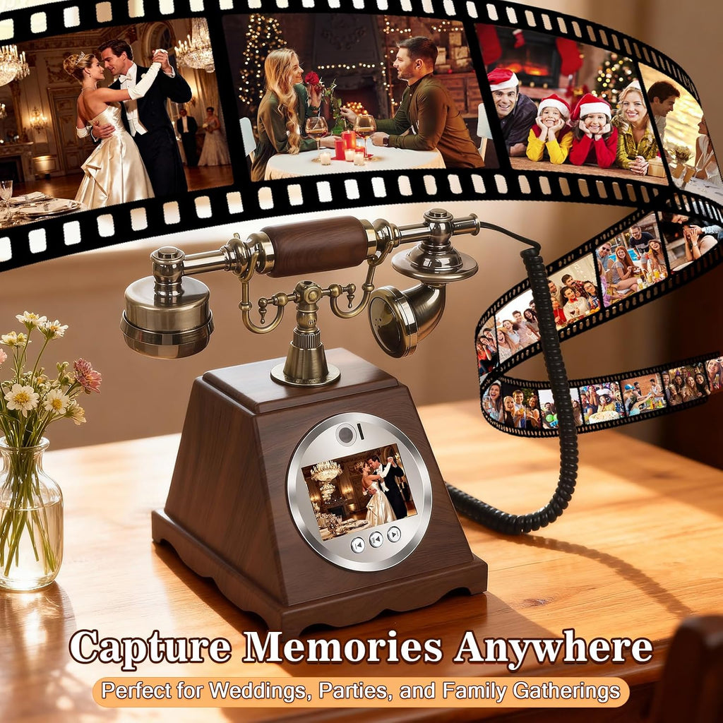 Video Audio Guest Book Wedding Phone, 3.5' 1080P Video Guestbook Phone for Wedding, Bridal Shower, Birthday Party, Baby Shower, Anniversary Engagement (Wood-Toned Brown)