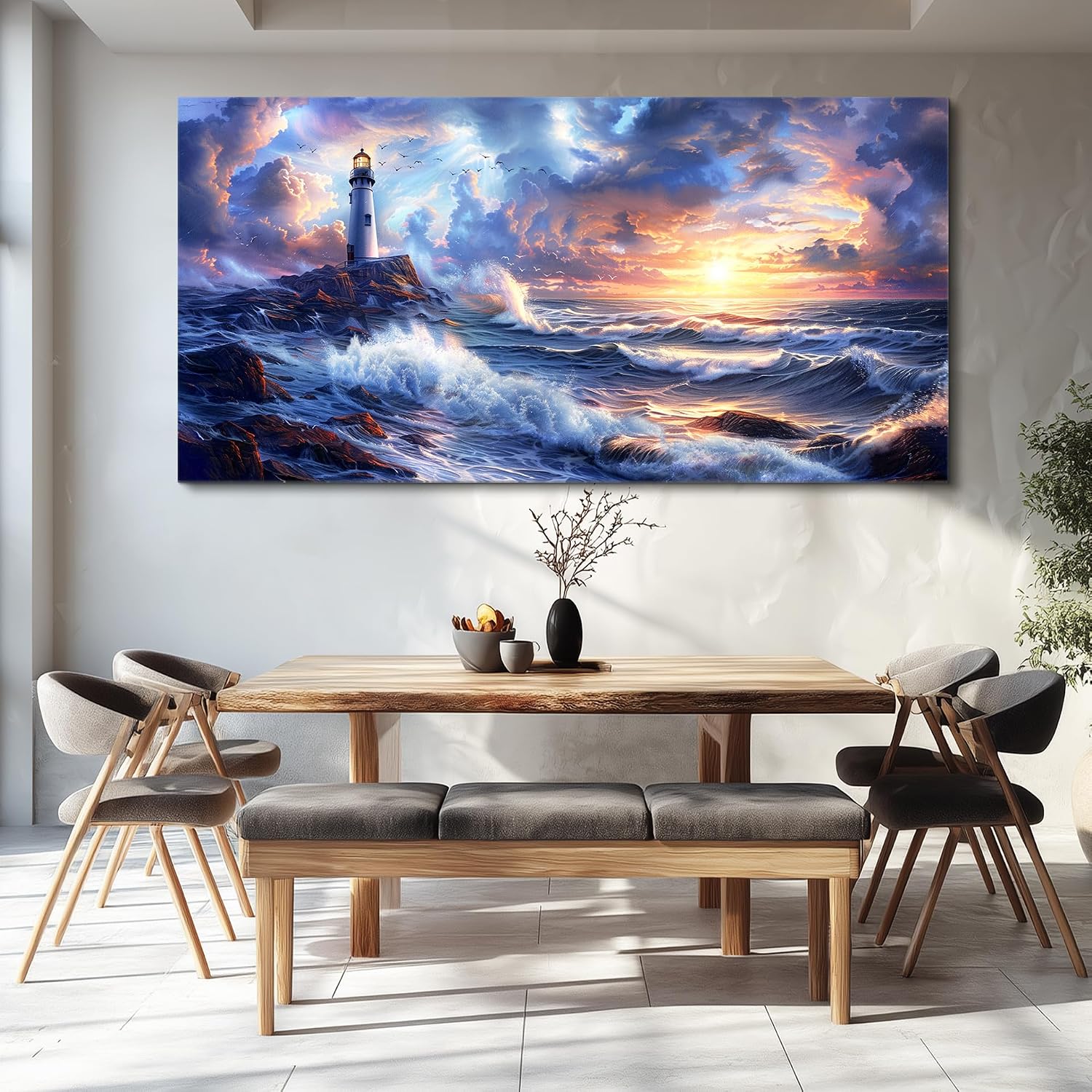 JUDASJART Wall Decor For Bedroom Large Wall Art For Living Room Modern Office Decorations Ocean Sea Wave Paintings Lighthouse Seascape Pictures Canvas Artwork Home Decor Ready To Hang