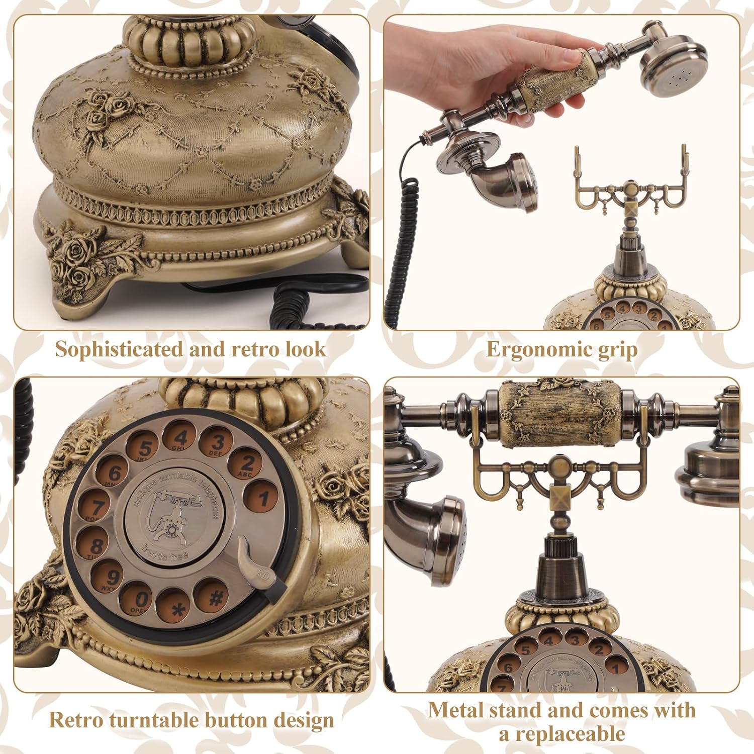 Audio Guest Book Phone, 32G Capacity Vintage Audio GuestBook Wedding Phone, Retro Audio Telephone Recording Customized Voice Message for Your Wedding Party, Bronze