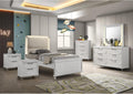 Furniture of America Leila Modern Wood 6-Piece Kids Bedroom Set with LED on Headboard and Mirror, Embossed Panels, Hidden Jewelry Tray, Felt-Lined, No Box Spring Needed, Twin, Pearl White