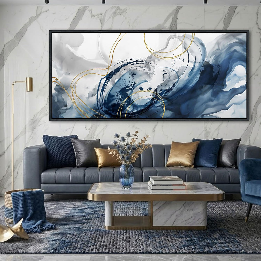 Mofutinpo Blue Abstract Wall Art Large Canvas Wall Decor Modern Home Decor Office Wall Decor Home Decorations for Living Room Navy Blue Minimalist Bedroom Artwork 40×87IN